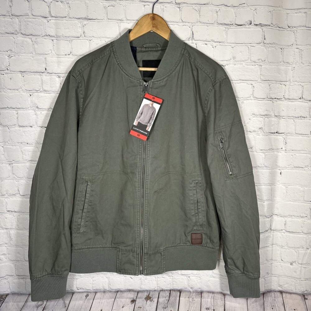 NWT Lucky Brand Men's‎ Full-Zip Classic Cotton Bomber Jacket Olive Medium